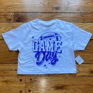 Forever 21 White Tee with Blue Game Day Print